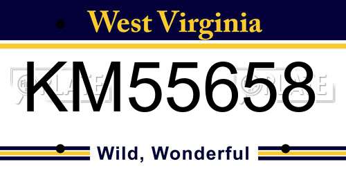 KM55658 West Virginia License Plate