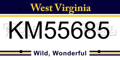 KM55685 West Virginia License Plate