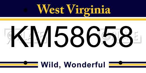 KM58658 West Virginia License Plate