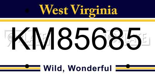 KM85685 West Virginia License Plate