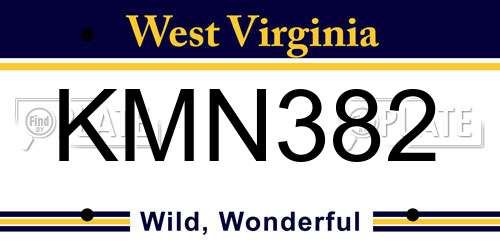 KMN382 West Virginia License Plate