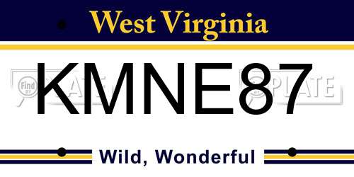 KMNE87 West Virginia License Plate