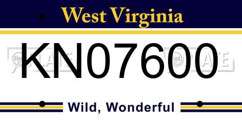 KN07600 West Virginia License Plate
