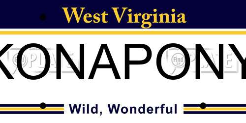 KONAPONY West Virginia License Plate