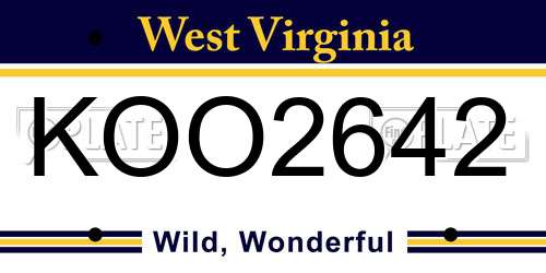 KOO2642 West Virginia License Plate
