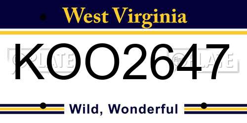 KOO2647 West Virginia License Plate
