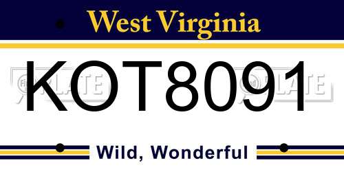 KOT8091 West Virginia License Plate