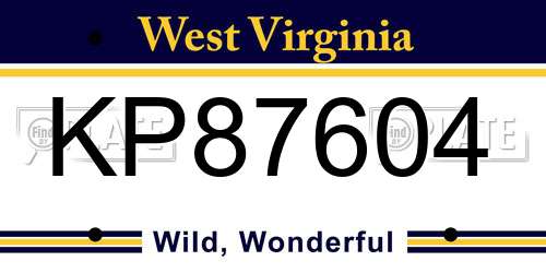 KP87604 West Virginia License Plate