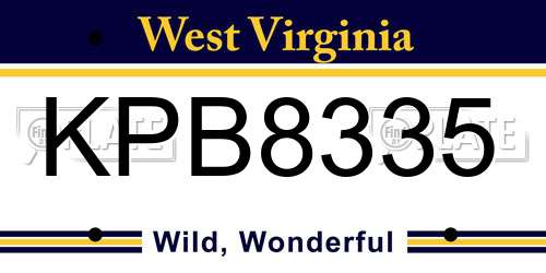 KPB8335 West Virginia License Plate