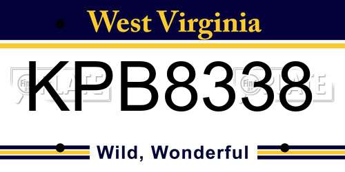 KPB8338 West Virginia License Plate