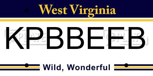 KPBBEEB West Virginia License Plate
