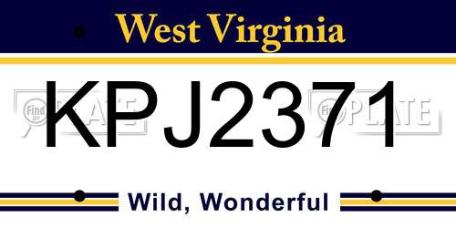 KPJ2371 West Virginia License Plate