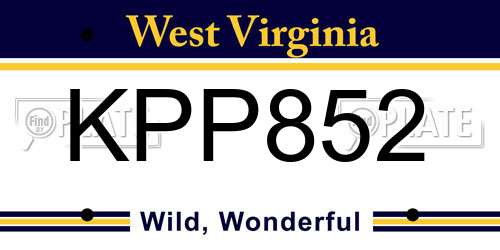 KPP852 West Virginia License Plate