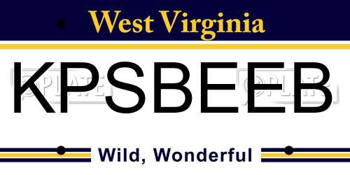 KPSBEEB West Virginia License Plate