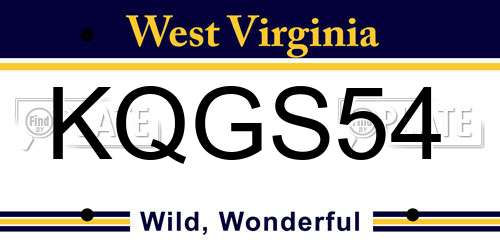KQGS54 West Virginia License Plate
