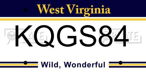 KQGS84 West Virginia License Plate