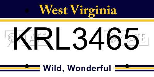 KRL3465 West Virginia License Plate
