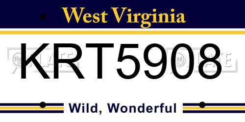 KRT5908 West Virginia License Plate