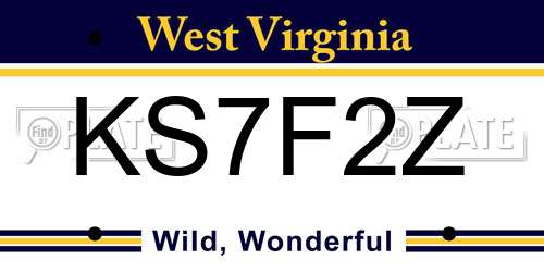 KS7F2Z West Virginia License Plate