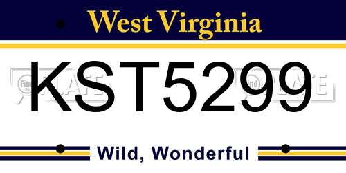 KST5299 West Virginia License Plate