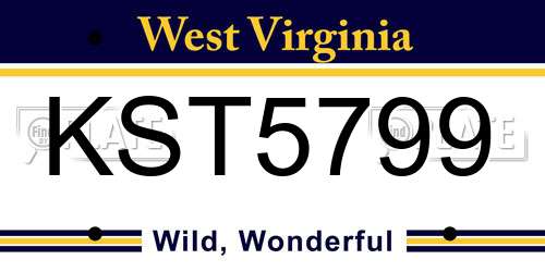KST5799 West Virginia License Plate
