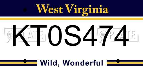 KT0S474 West Virginia License Plate