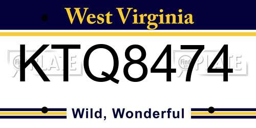KTQ8474 West Virginia License Plate