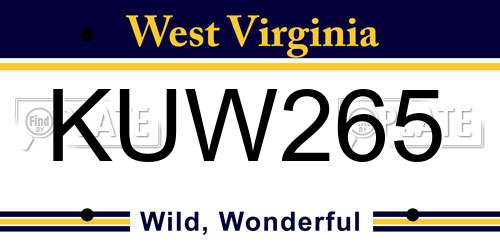 KUW265 West Virginia License Plate