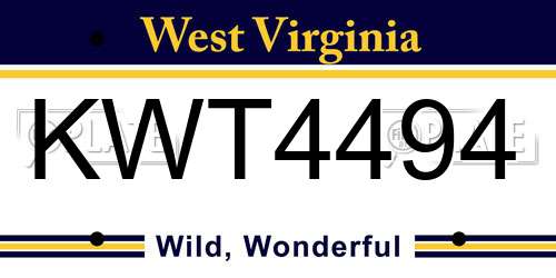 KWT4494 West Virginia License Plate
