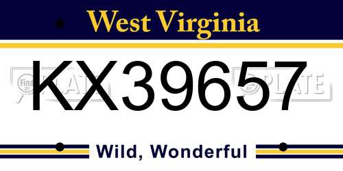 KX39657 West Virginia License Plate