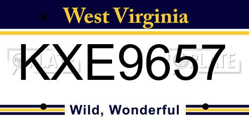 KXE9657 West Virginia License Plate
