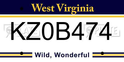 KZ0B474 West Virginia License Plate