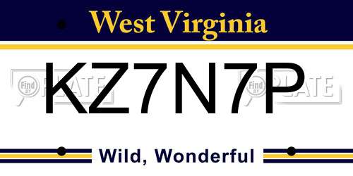 KZ7N7P West Virginia License Plate