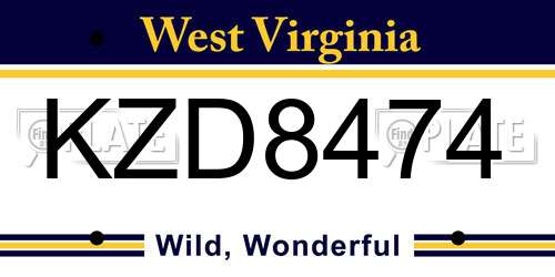 KZD8474 West Virginia License Plate