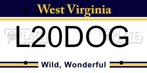 L20DOG West Virginia License Plate