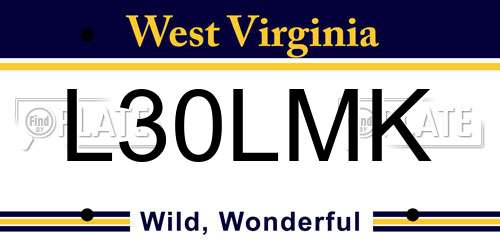 L30LMK West Virginia License Plate