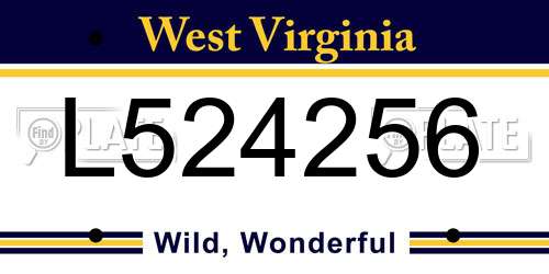 L524256 West Virginia License Plate