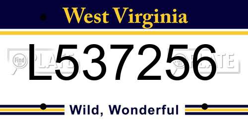 L537256 West Virginia License Plate