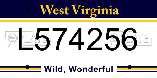 L574256 West Virginia License Plate