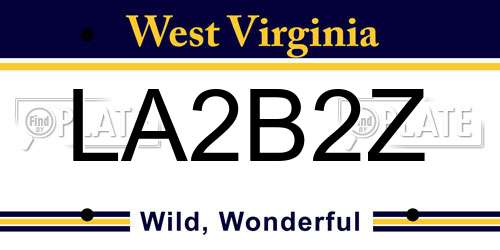LA2B2Z West Virginia License Plate