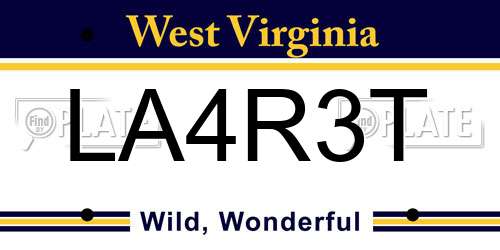 LA4R3T West Virginia License Plate