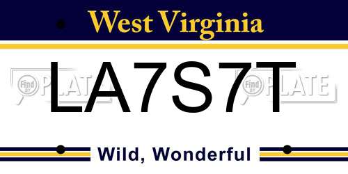 LA7S7T West Virginia License Plate