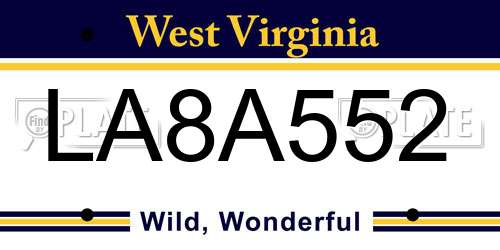LA8A552 West Virginia License Plate