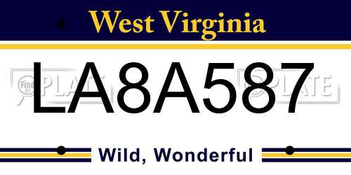 LA8A587 West Virginia License Plate