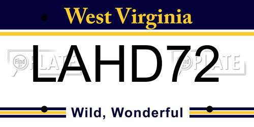 LAHD72 West Virginia License Plate