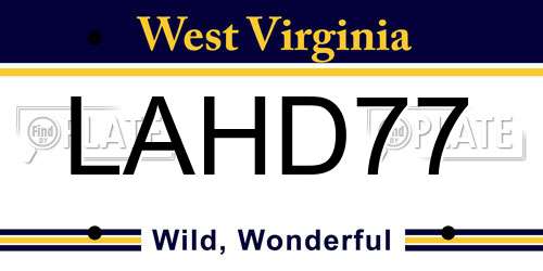LAHD77 West Virginia License Plate