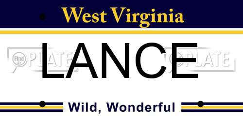 LANCE West Virginia License Plate