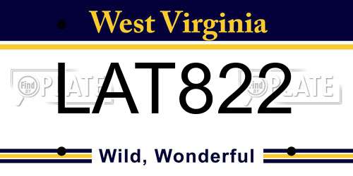 LAT822 West Virginia License Plate