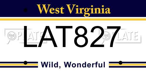 LAT827 West Virginia License Plate