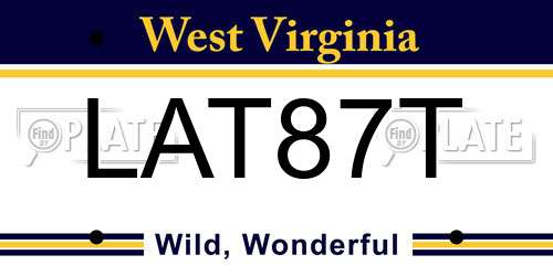 LAT87T West Virginia License Plate